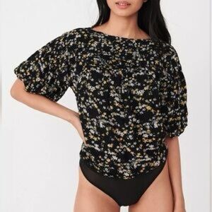 Free People Intimately Dessa Floral Puff Sleeve Bodysuit Size XS